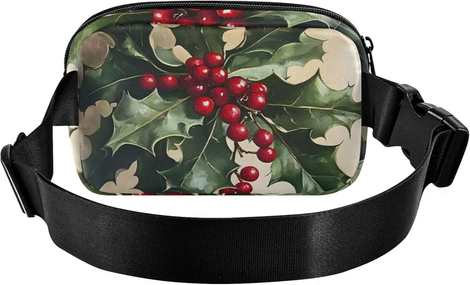 Christmas Holly Waterproof Fanny Pack for Women Everywhere Belt Bag Flower Cross Body Waist Pack