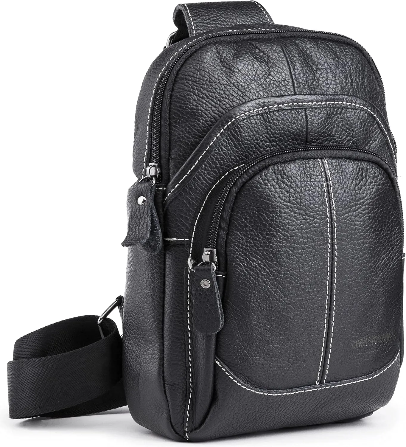 Chrysansmile Sling Bag for Men Black Crossbody Bags for Women Genuine Leather Cross Body Bag Mini Backpack for Travel Outdoor