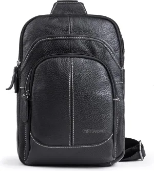Chrysansmile Sling Bag for Men Black Crossbody Bags for Women Genuine Leather Cross Body Bag Mini Backpack for Travel Outdoor