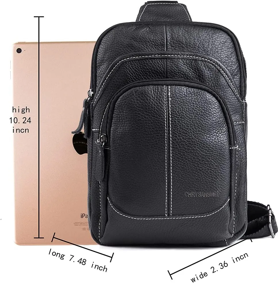 Chrysansmile Sling Bag for Men Black Crossbody Bags for Women Genuine Leather Cross Body Bag Mini Backpack for Travel Outdoor