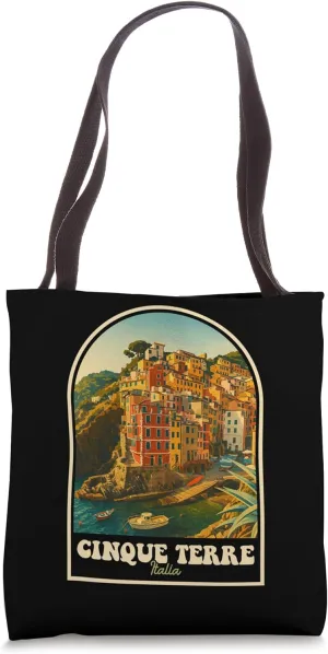 Cinque Terre Italia Vintage Design Colorful Cliffside Tote Bag