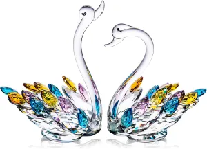 CITYLOVE Mothers Day Crystal Swan Figurines Gifts for Mom,Crystal Home Decor Glass Figurines,Gifts for Women Grandma,Birthday 6.5"/2 in 1