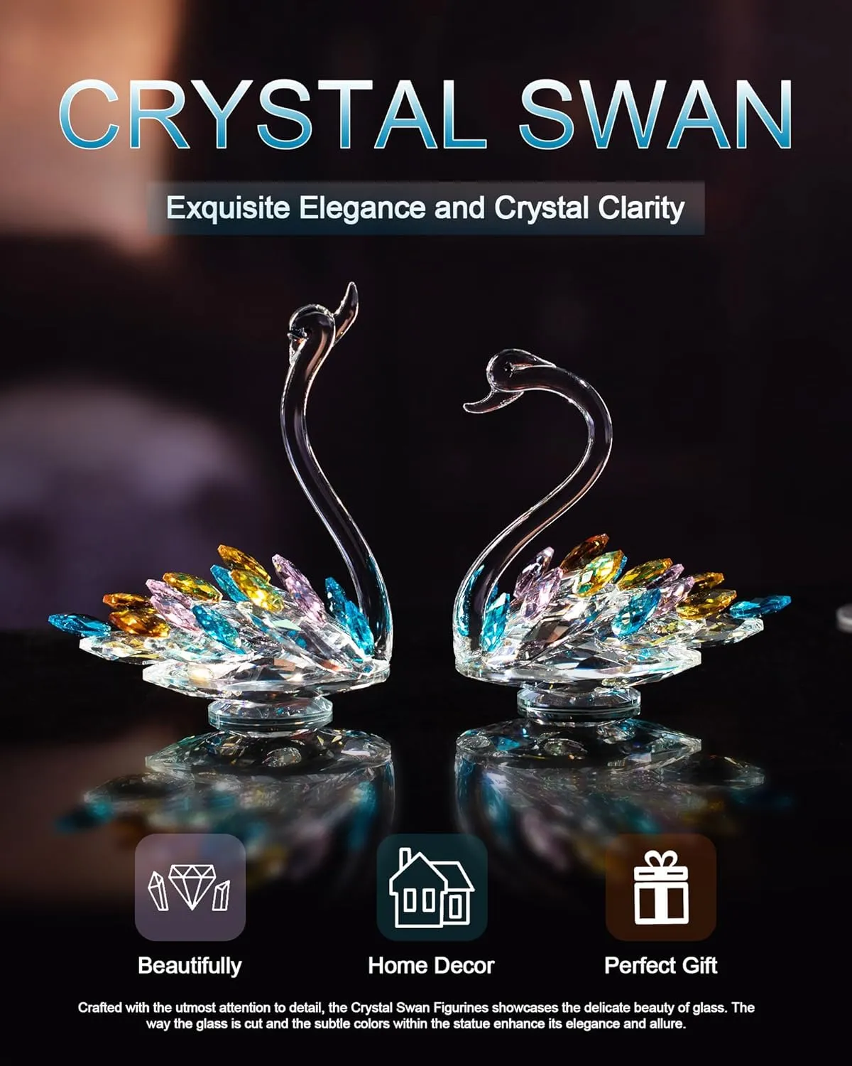 CITYLOVE Mothers Day Crystal Swan Figurines Gifts for Mom,Crystal Home Decor Glass Figurines,Gifts for Women Grandma,Birthday 6.5"/2 in 1