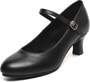 Classic Ballroom Dance Shoes for Women, Black Character Shoes, Prom Dance Heels with Low Kitten Heels Ankle Strap Rubber Sole Design, Dress Shoes for Women, Formal Shoes Office Working