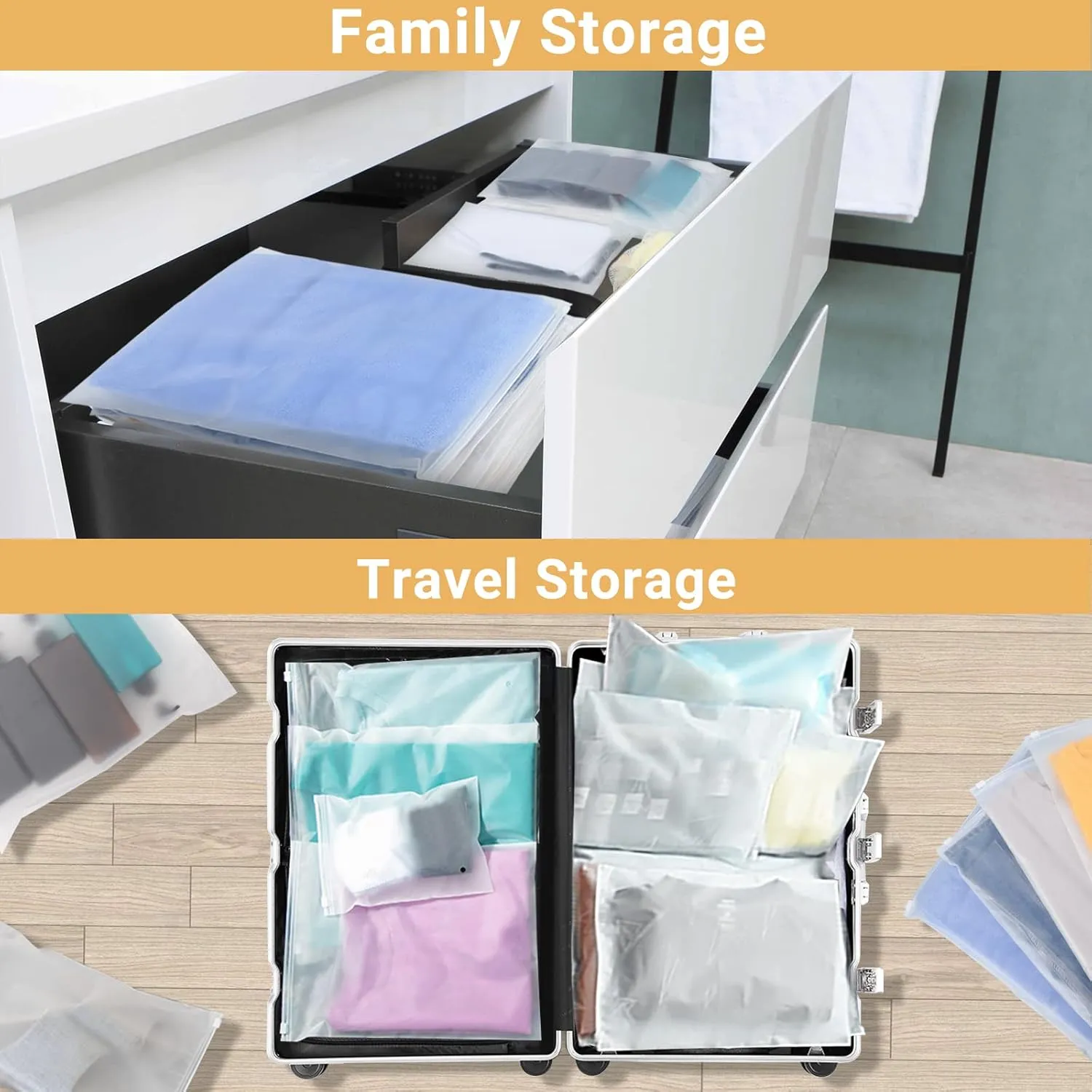 Clear Zipper Poly Bags, 50 Pcs 14x18 Inch Reclosable Plastic Bags Ziplock, with Zip Slider for Sweater Packaging, Clothing Mailing Selling Shipping, 3 Mil with Air Hole