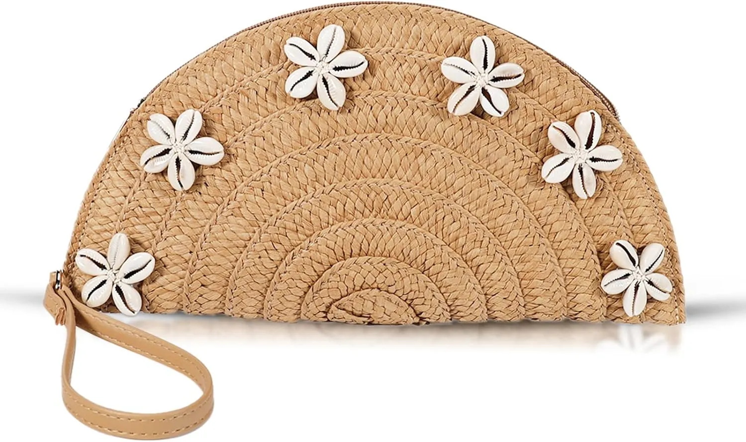 Clutch Purses for Women, Straw Beach Bag, Bohemian Handmade Woven Envelope Package, Shell flower Tassel Summer Handbags for Vacation, Travel(Khaki)