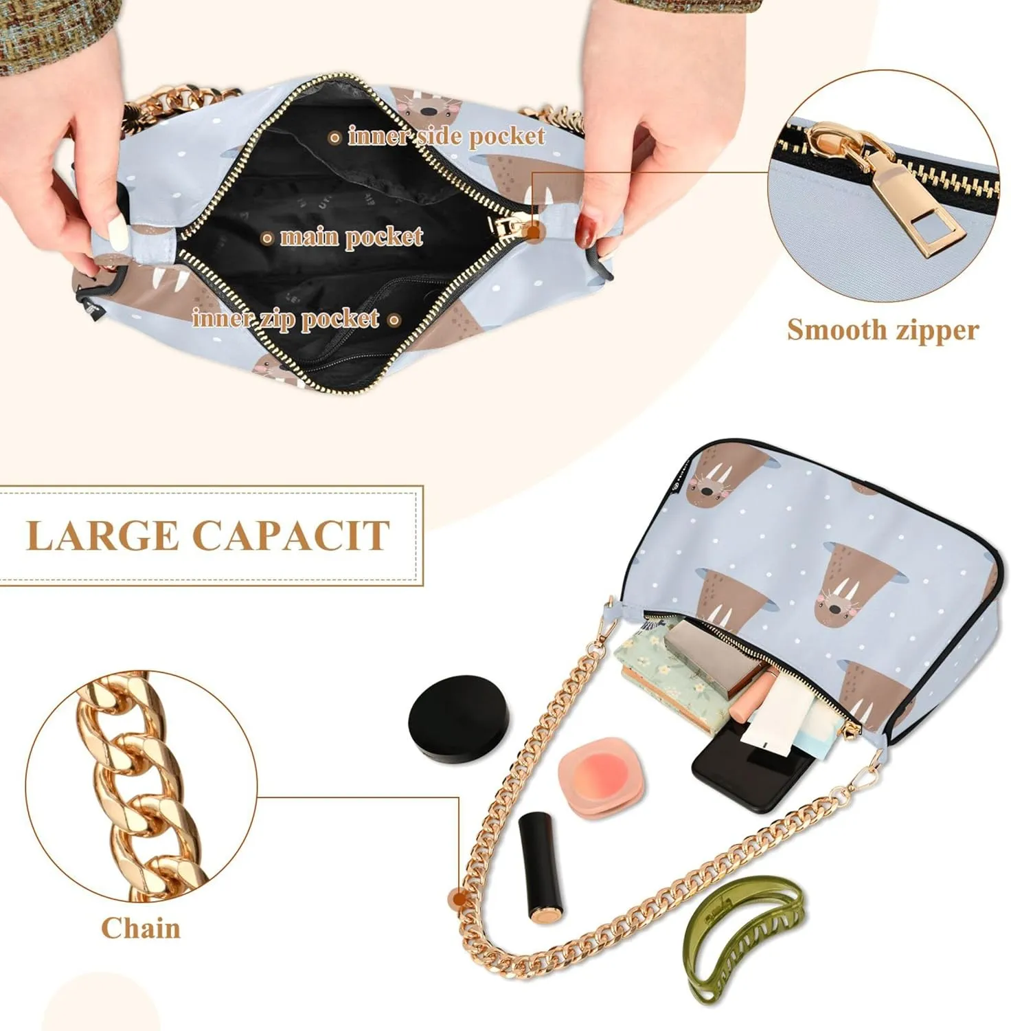 Colorful Seashells Pattern Satchel Purse Hobo Designer Bag Women Handbags Designer Chain Shoulder Handbag