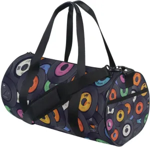 Colorful Vinyl Record Music Background Vintage Retro Texture Duffel Bag, Foldable Canvas Travel Tote for Gym Sports with Inner Pockets, Durable Lightweight Fitness Bag for Overnight Workout
