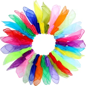 Colovis 60 Pack Dance Scarves,15 Colors Square Juggling Scarf Props Magic Trick Silk Scarves Music Movement Scarf for Kids to Play with, 24 by 24 Inches