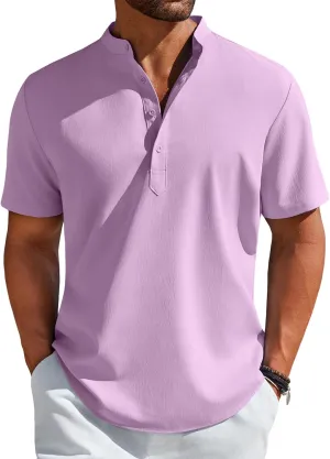 COOFANDY Men's Henley Shirt Short Sleeve Casual T-Shirt Summer Beach Hippie Henley Tee Shirt