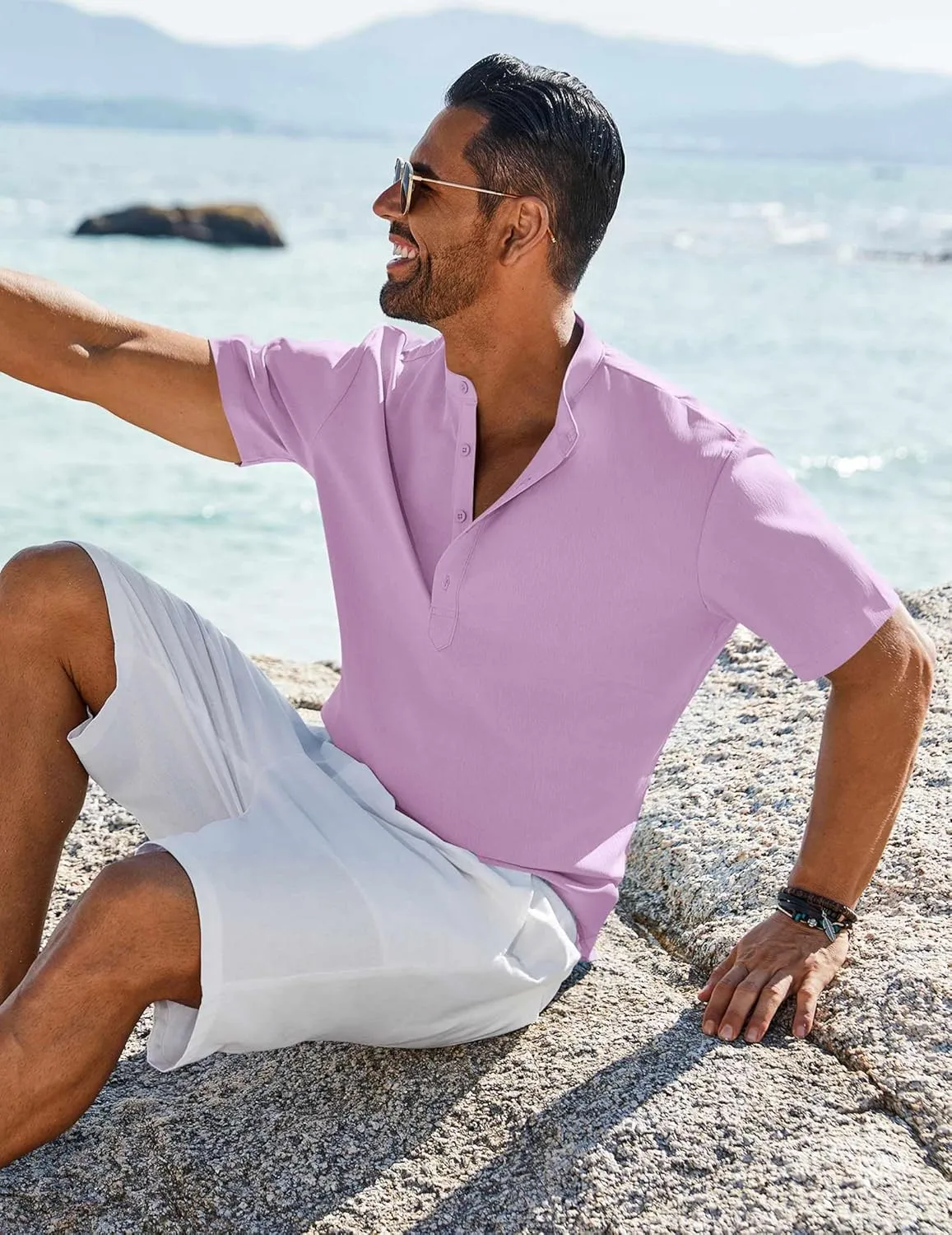 COOFANDY Men's Henley Shirt Short Sleeve Casual T-Shirt Summer Beach Hippie Henley Tee Shirt