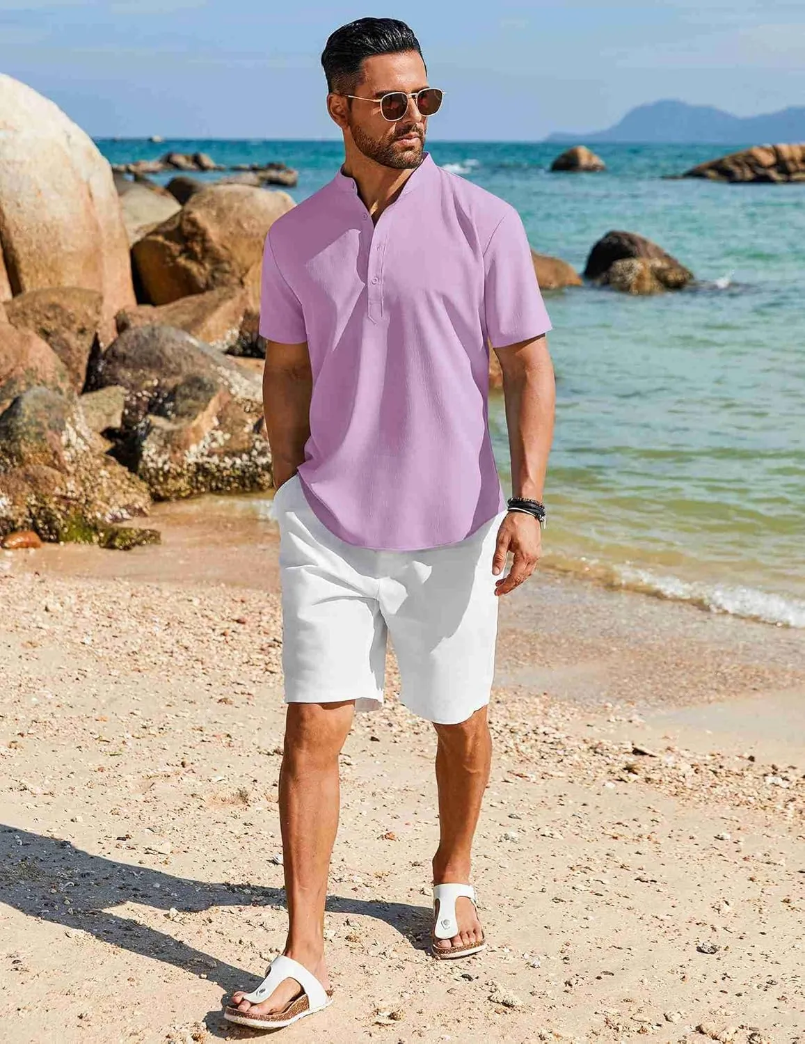 COOFANDY Men's Henley Shirt Short Sleeve Casual T-Shirt Summer Beach Hippie Henley Tee Shirt