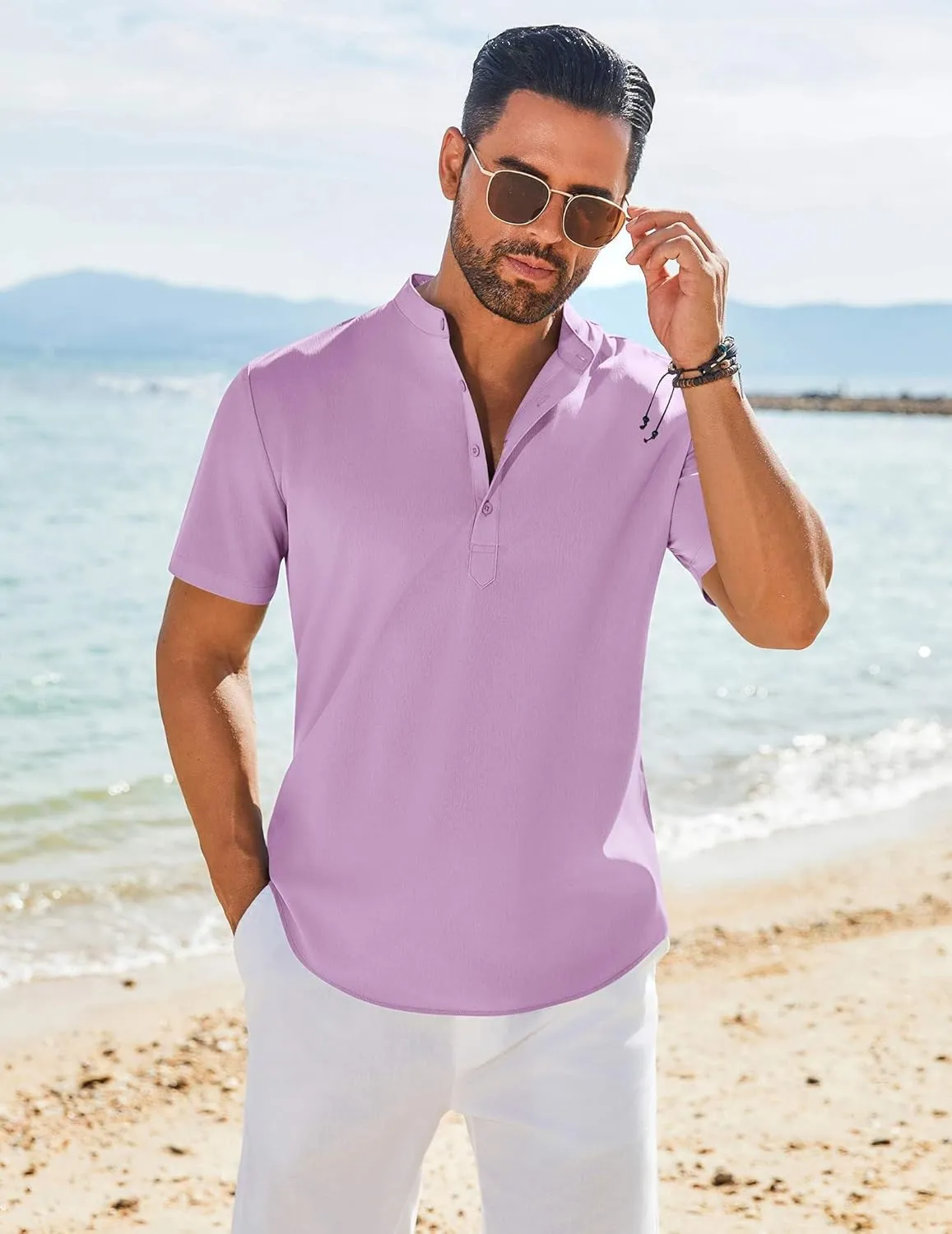 COOFANDY Men's Henley Shirt Short Sleeve Casual T-Shirt Summer Beach Hippie Henley Tee Shirt
