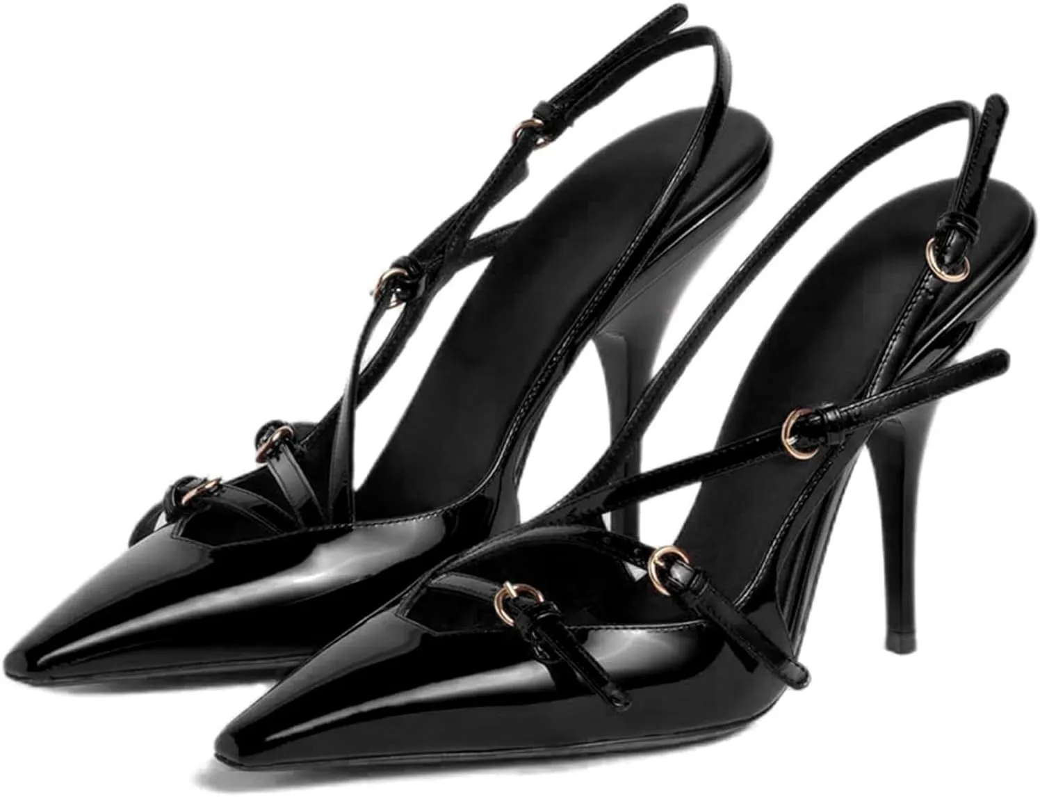CORNMOOD Slingback Kitten Heels for Women Stiletto Heels Pointed Toe with Buckle Strap Heeled Sandals Pump Shoes Sexy