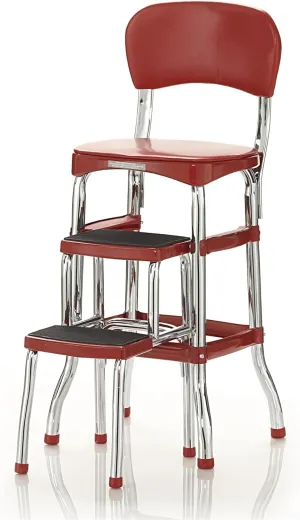 COSCO Stylaire Retro Chair   2-Step Step Stool with Pull-Out Steps, 7 Ft. 11in Max Reach, 200 lb Weight Capacity, Steel and Vinyl (Red, one pack)