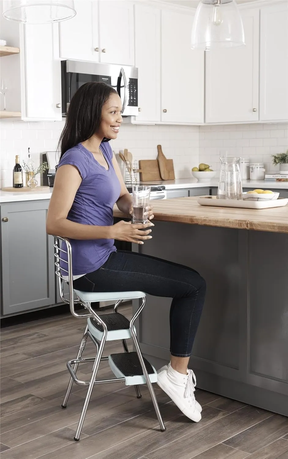 COSCO Stylaire Retro Chair   Step Stool with Flip-Up Seat, Teal