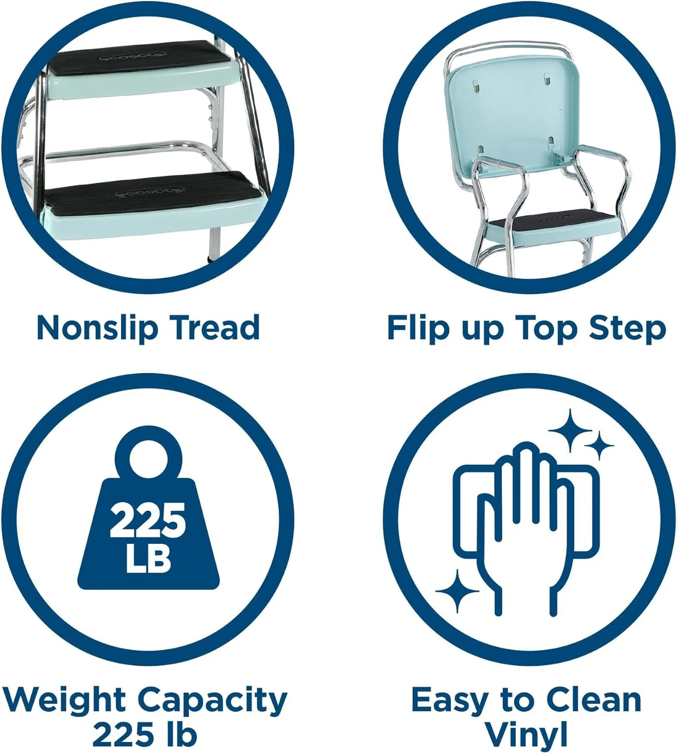 COSCO Stylaire Retro Chair   Step Stool with Flip-Up Seat, Teal