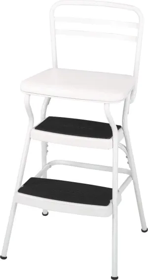 COSCO Stylaire Retro Chair   Step Stool with Flip-Up Vinyl Seat, White