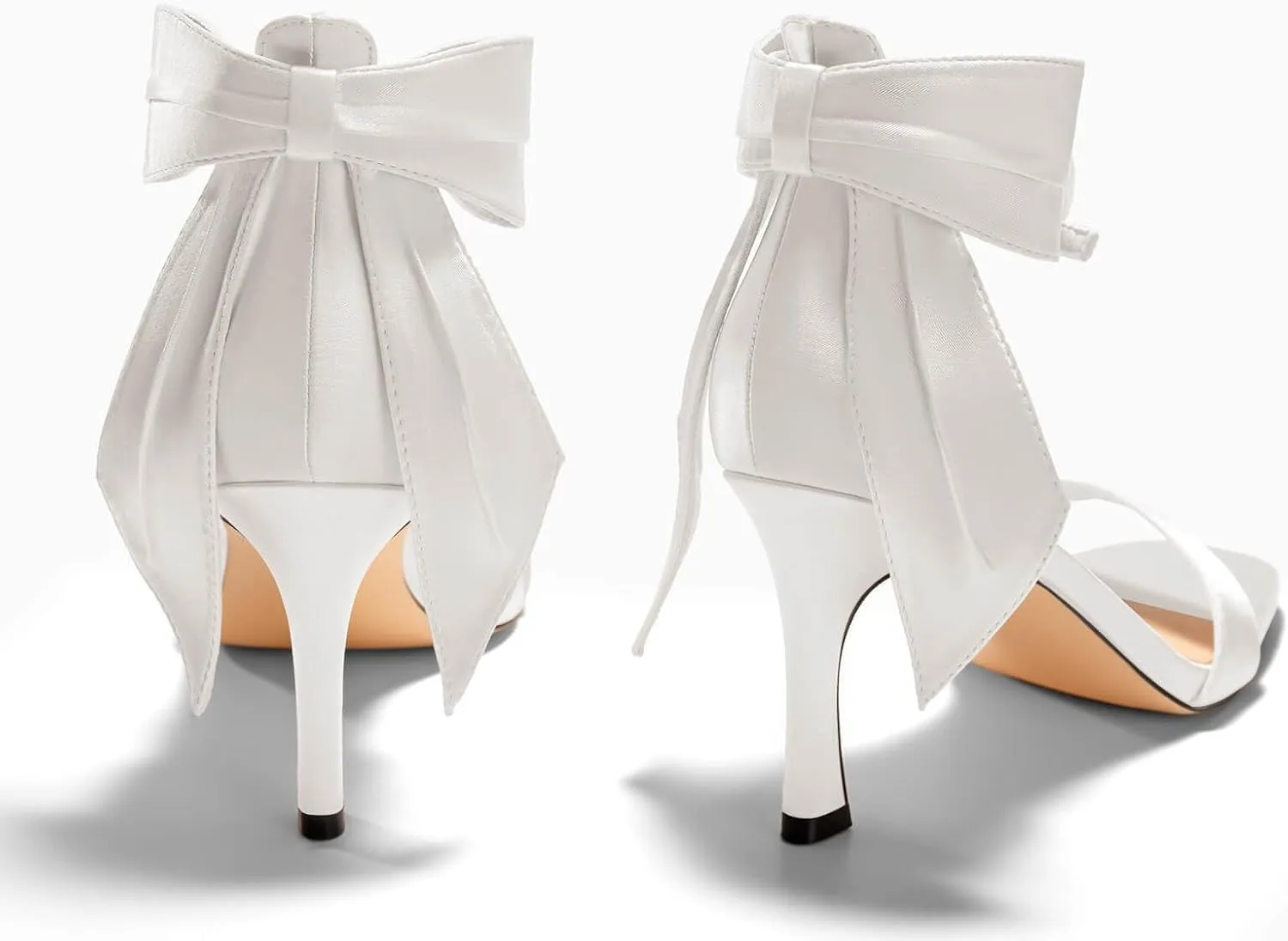 Coutgo Womens Bow Tie High Heels One Strap Heeled Sandals Sexy Stiletto Open Toe Wedding Bride Shoes