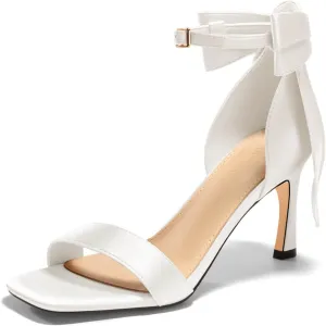 Coutgo Womens Bow Tie High Heels One Strap Heeled Sandals Sexy Stiletto Open Toe Wedding Bride Shoes