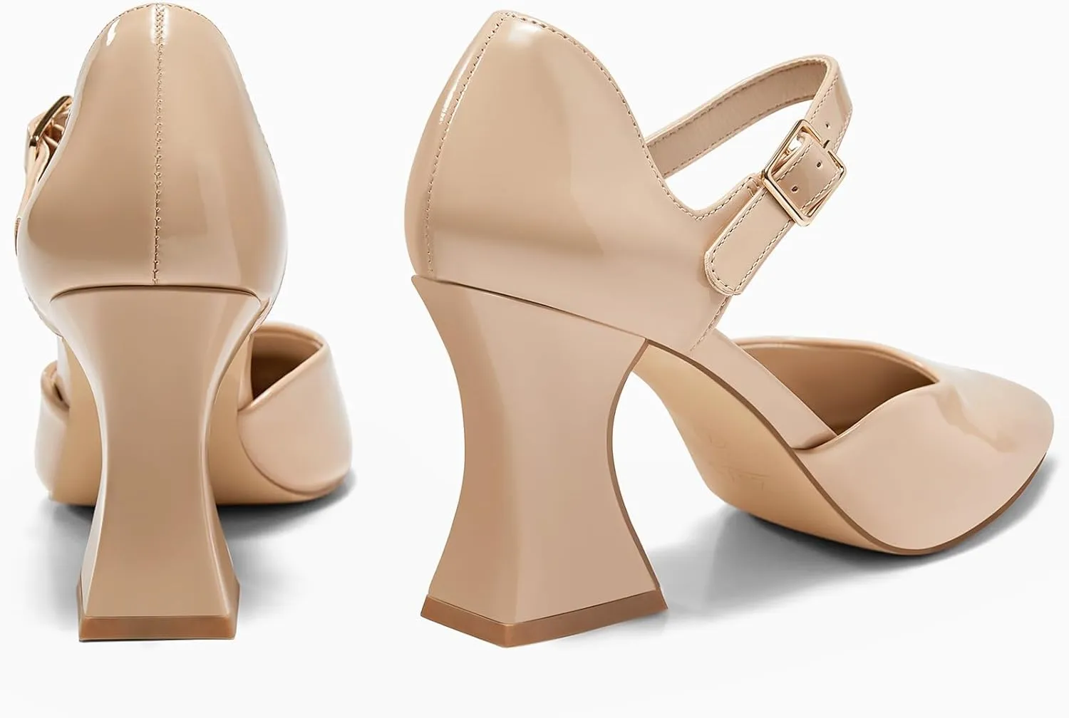 Coutgo Womens Chunky High Heels Closed Pointed Toe Ankle Strap Pumps Cute Dress Dance Shoes