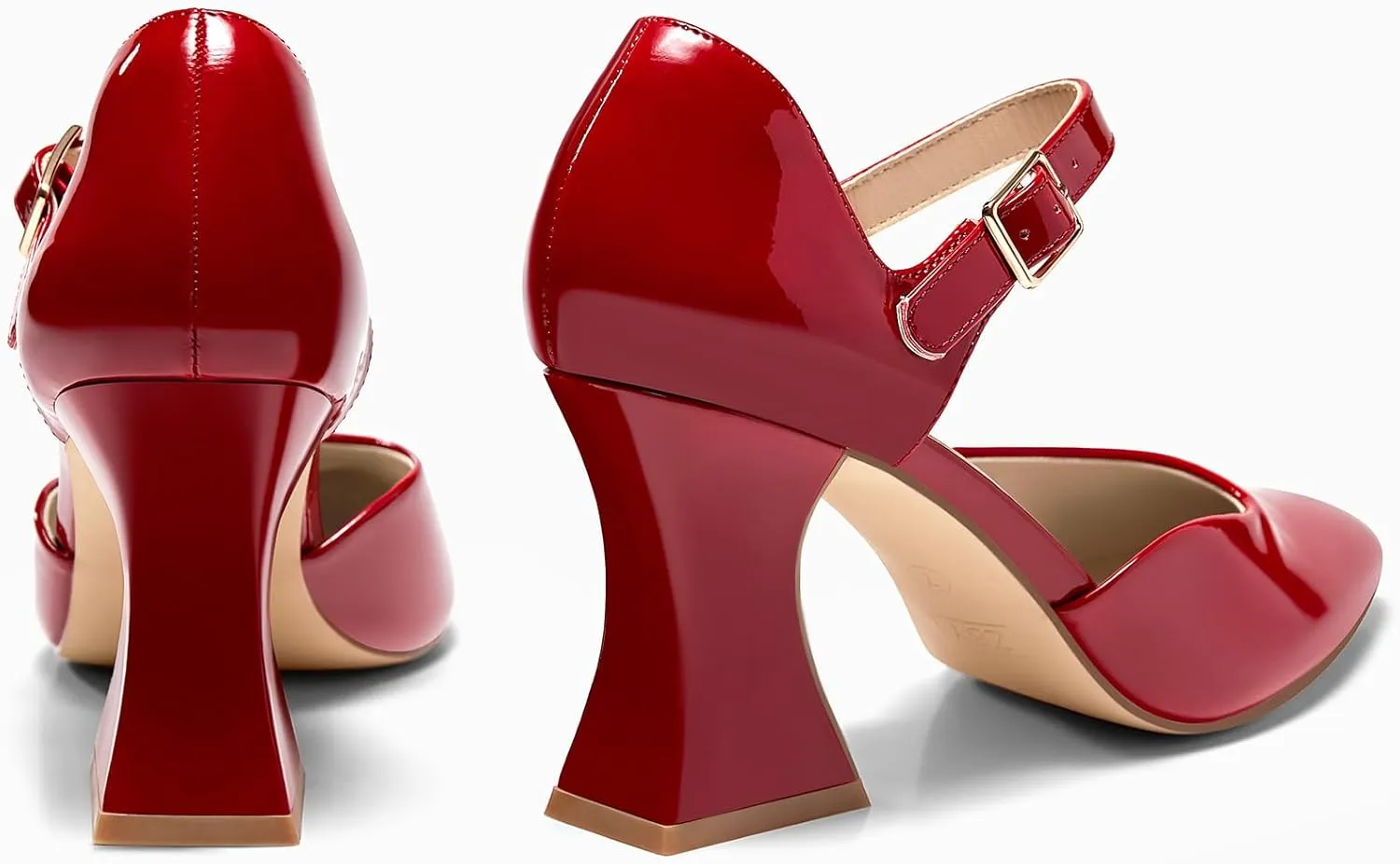 Coutgo Womens Chunky High Heels Closed Pointed Toe Ankle Strap Pumps Cute Dress Dance Shoes