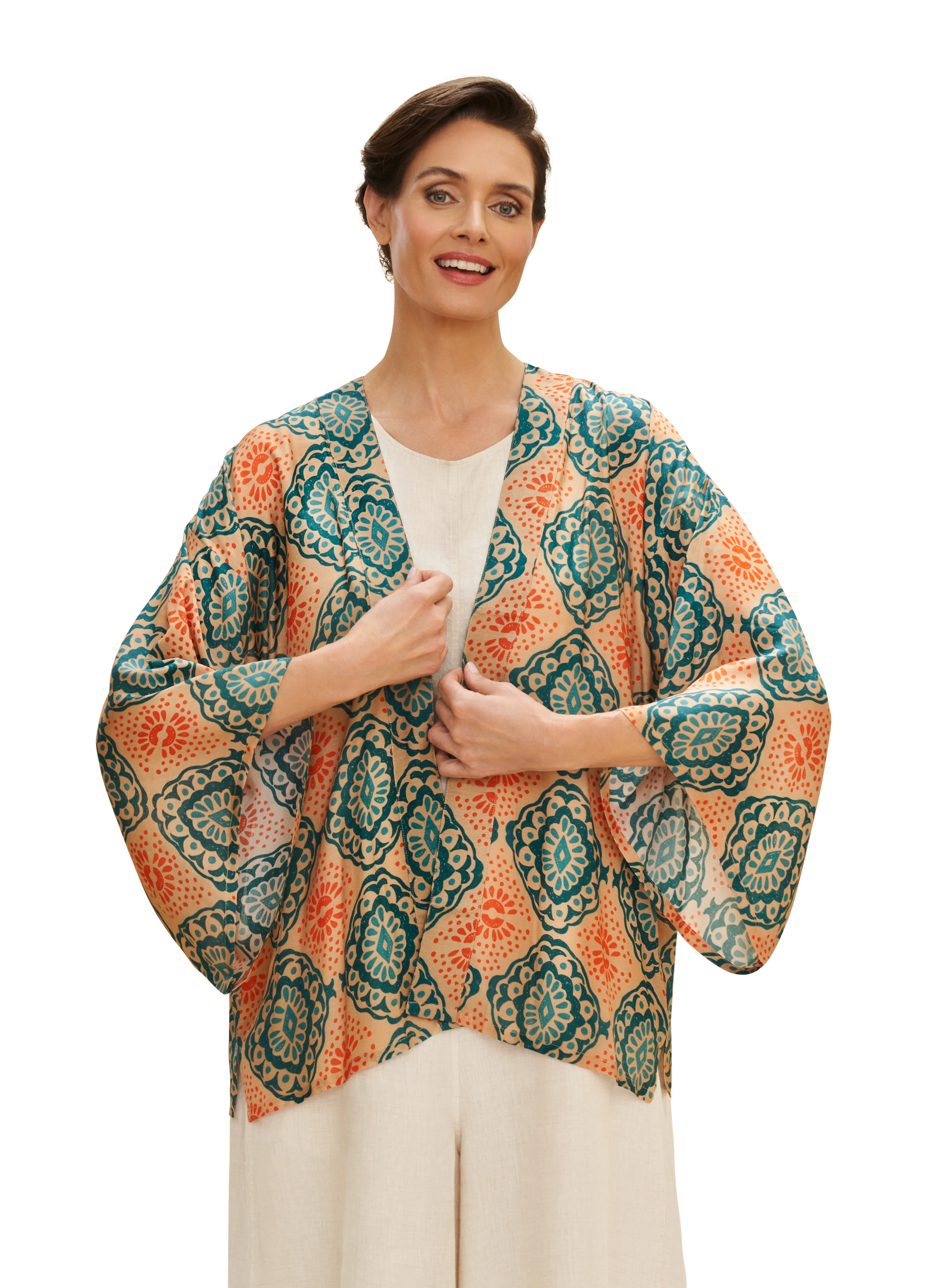 Cream Batik Kimono Jacket