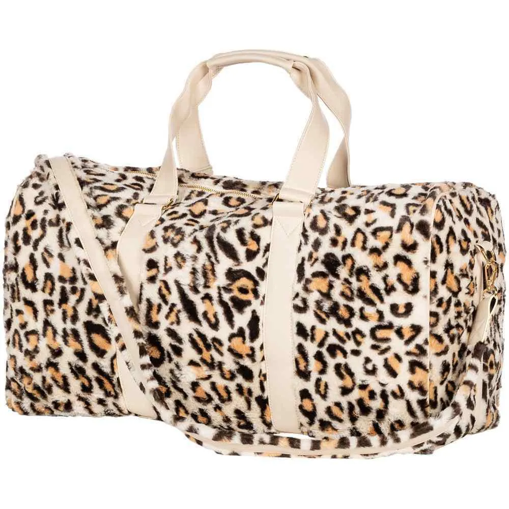 Cream Leopard Faux Fur Weekender Bag - by Katydid