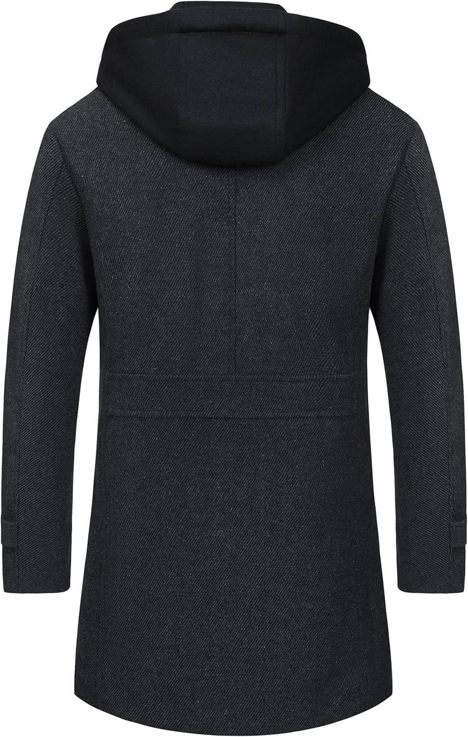 CREATMO US Men's Classic Pea Coat Wool Blend Trench Coat Windproof Business Overcoat With Detachable Hood