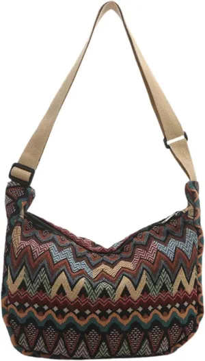 Crescent Crossbody Bag for Women, 2024 Nylon Bohemian Hobo Hippie Gothic Purse, Boho Sling Shoulder Bag for Shopping Work
