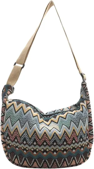 Crescent Crossbody Bag for Women, 2024 Nylon Bohemian Hobo Hippie Gothic Purse, Boho Sling Shoulder Bag for Shopping Work