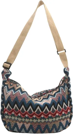 Crescent Crossbody Bag for Women, 2024 Nylon Bohemian Hobo Hippie Gothic Purse, Boho Sling Shoulder Bag for Shopping Work