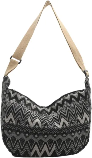Crescent Crossbody Bag for Women, 2024 Nylon Bohemian Hobo Hippie Gothic Purse, Boho Sling Shoulder Bag for Shopping Work