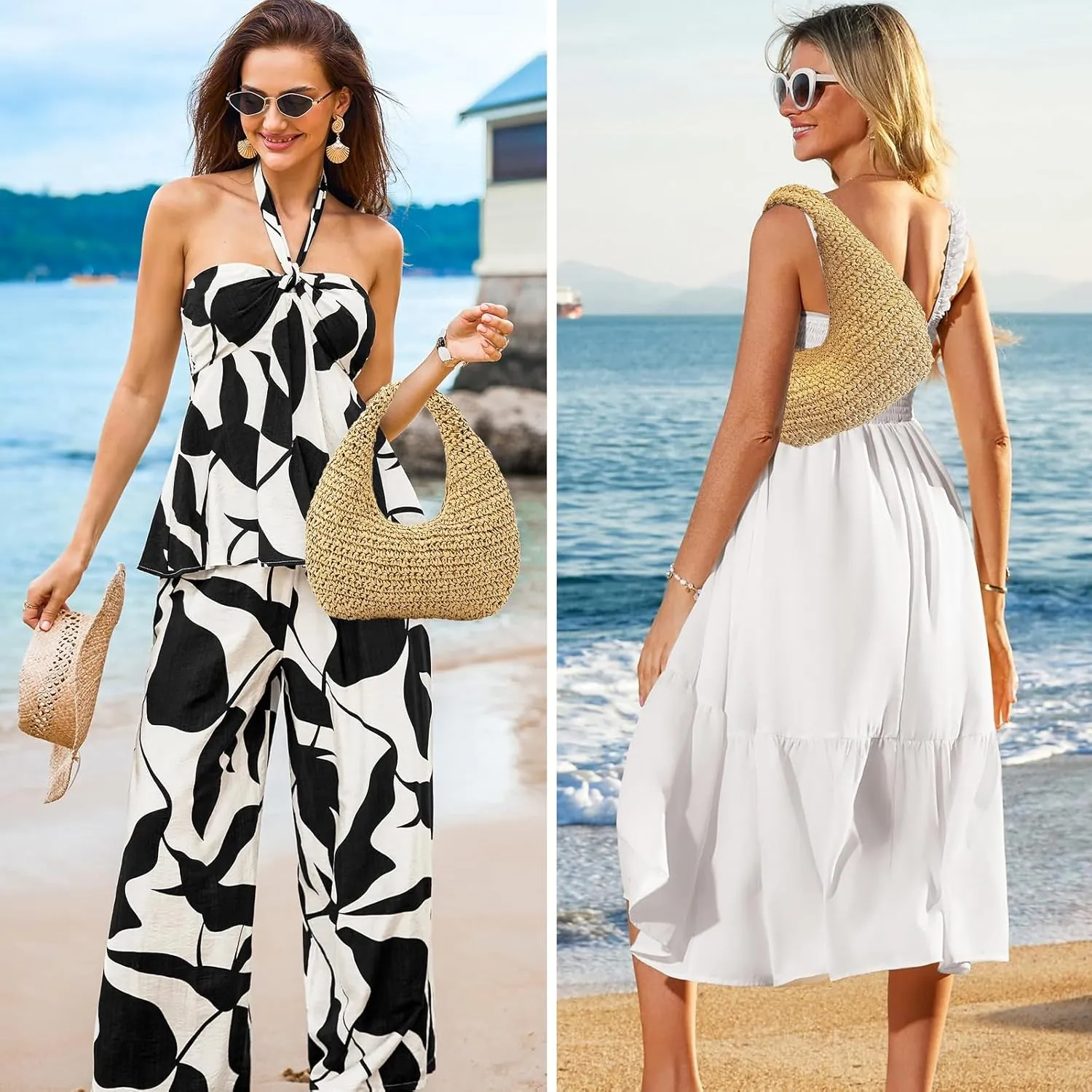 Crescent Straw Shoulder Handbag for Women Summer Beach Tote Raffia Woven Purse Hobo Underarm Bag 2025