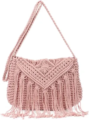 Crochet Tassel Shoulder Bag Handwoven Fringed Purse White Purse Summer Beach Bag Ethnic Boho Tassel Purse
