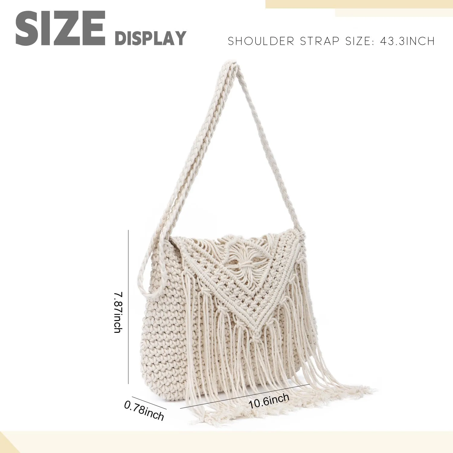 Crochet Tassel Shoulder Bag Handwoven Fringed Purse White Purse Summer Beach Bag Ethnic Boho Tassel Purse