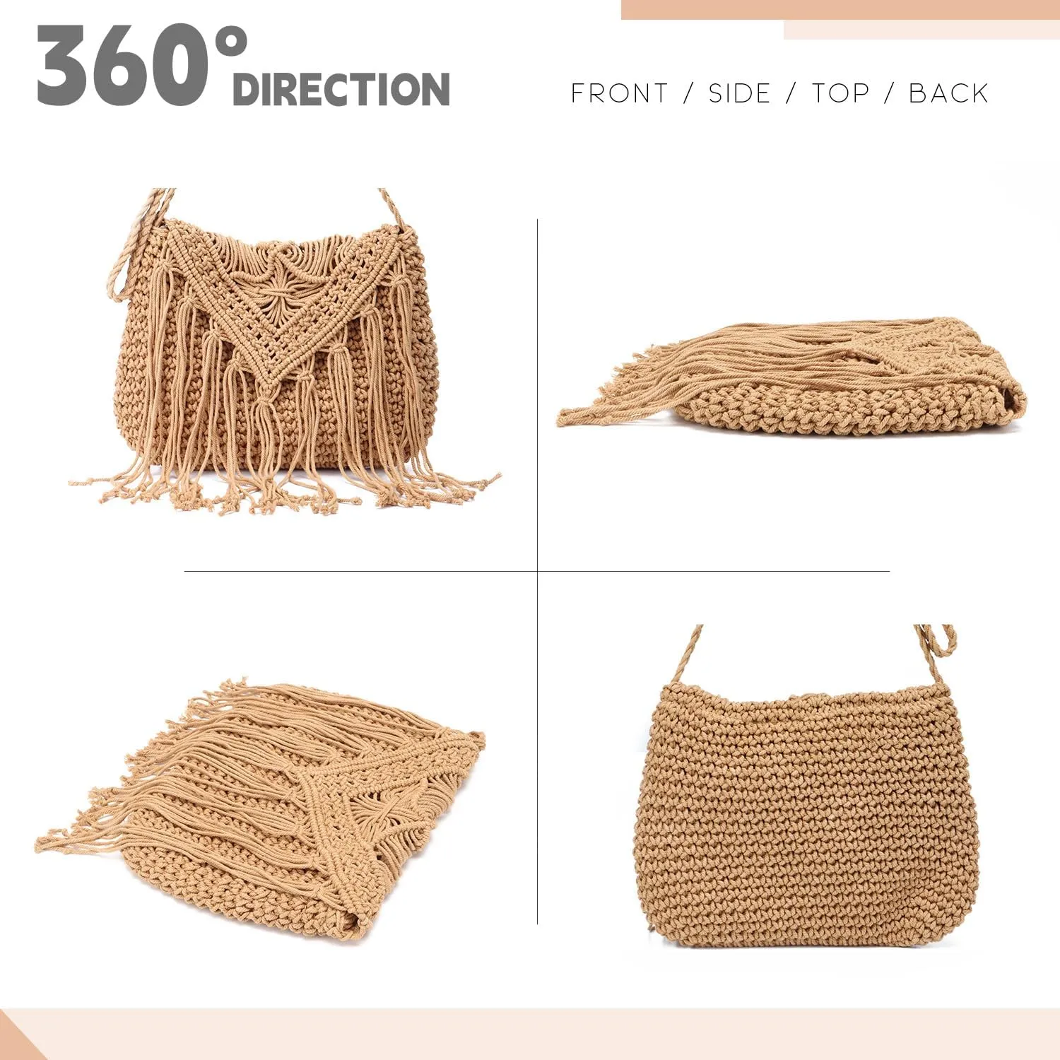 Crochet Tassel Shoulder Bag Handwoven Fringed Purse White Purse Summer Beach Bag Ethnic Boho Tassel Purse