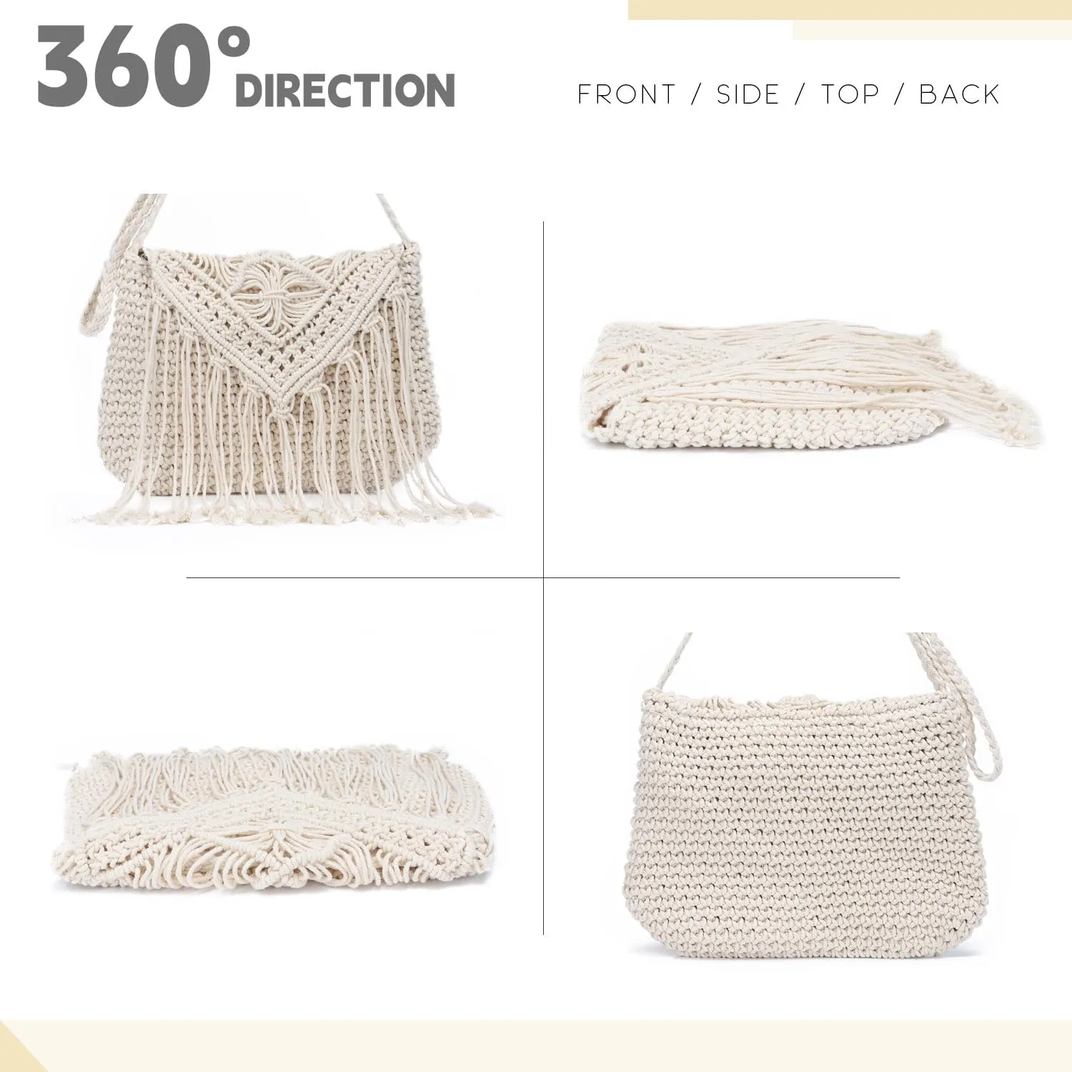 Crochet Tassel Shoulder Bag Handwoven Fringed Purse White Purse Summer Beach Bag Ethnic Boho Tassel Purse