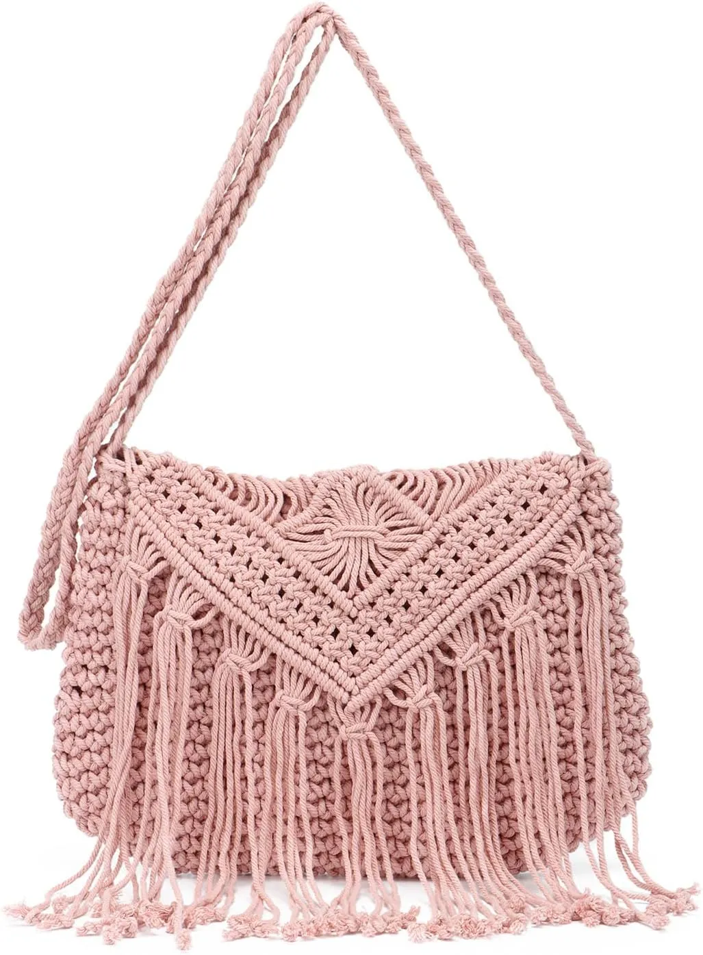 Crochet Tassel Shoulder Bag Handwoven Fringed Purse White Purse Summer Beach Bag Ethnic Boho Tassel Purse