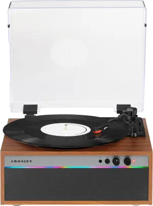 Crosley CR6048A-WA Strobe Bluetooth Vinyl Record Player with Music Sync Color Changing LED Lights, Walnut