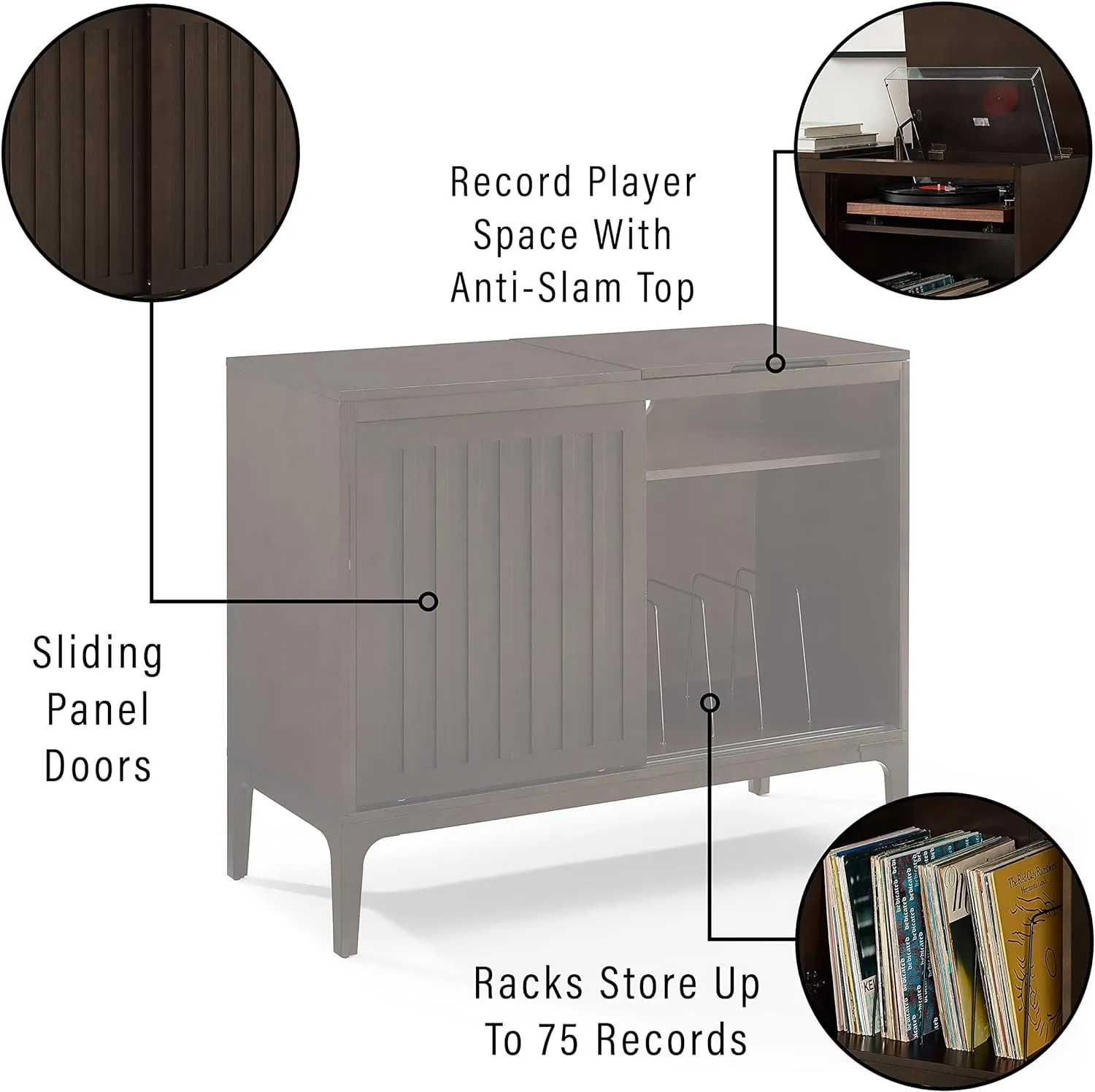 Crosley Furniture Asher Media Console and Record Player Stand with Storage for Vinyl Records, Dark Brown