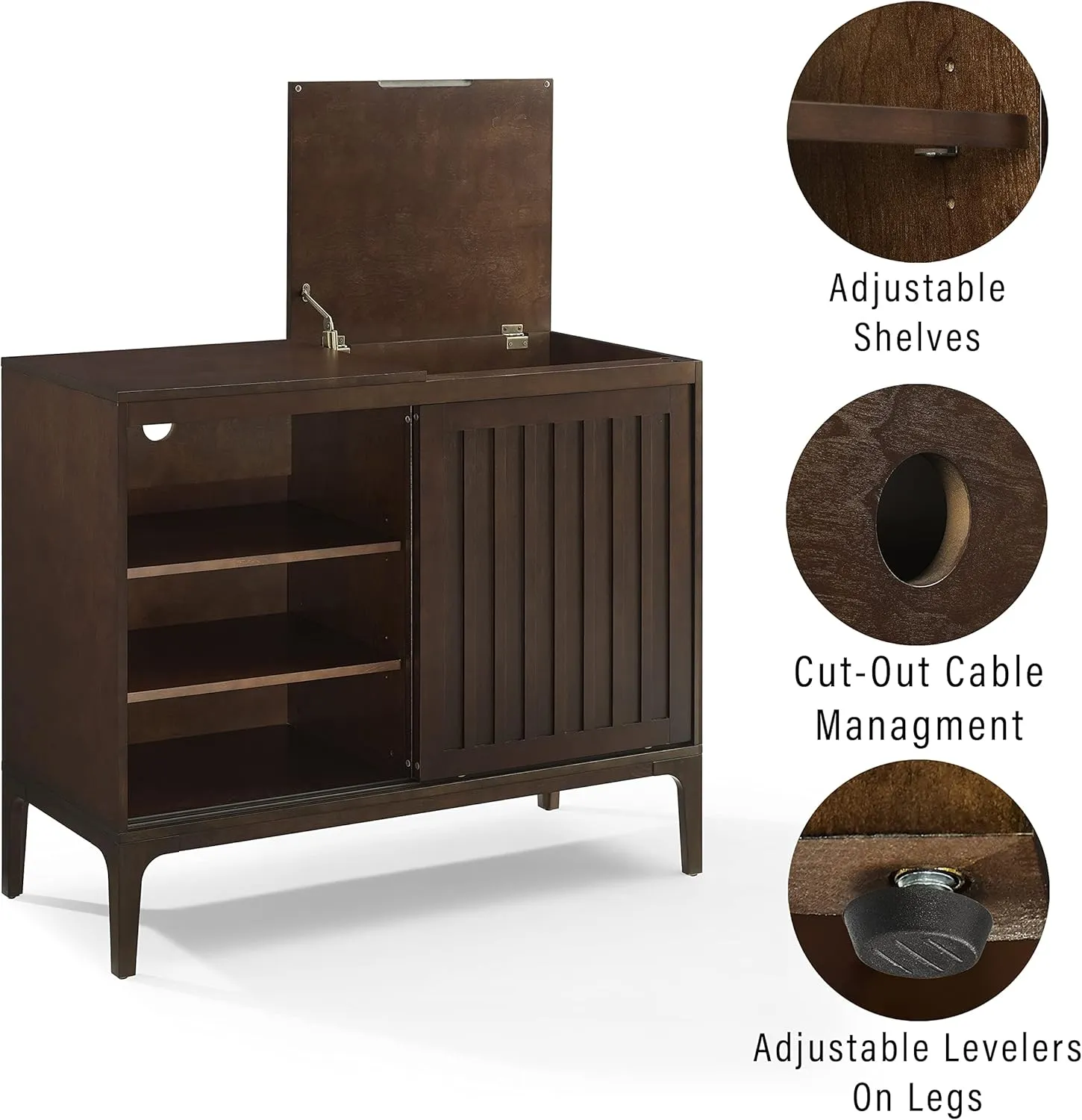Crosley Furniture Asher Media Console and Record Player Stand with Storage for Vinyl Records, Dark Brown