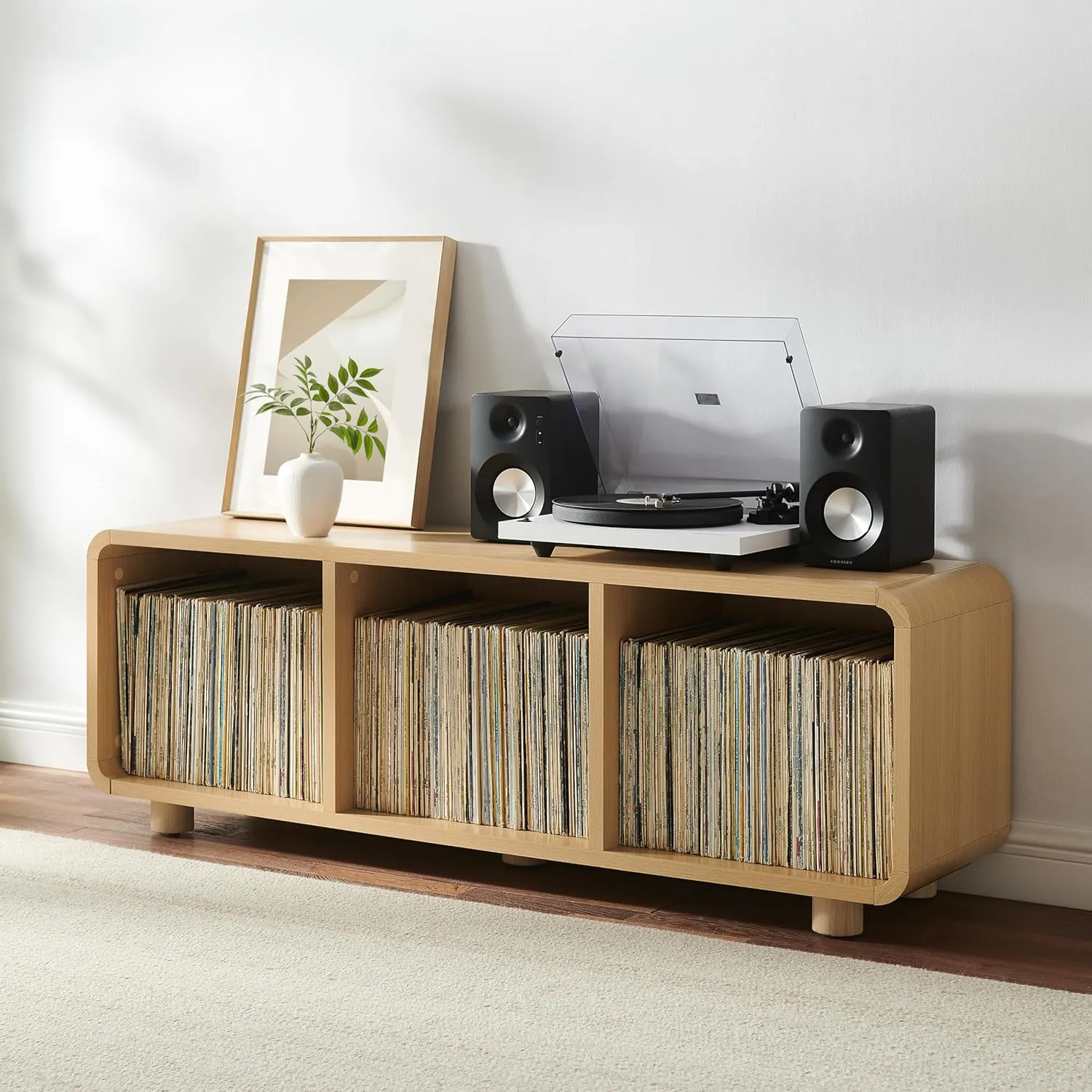 Crosley Furniture Zoe Large Modern Media Console and Record Player Stand with Storage for Vinyl Records, Ash
