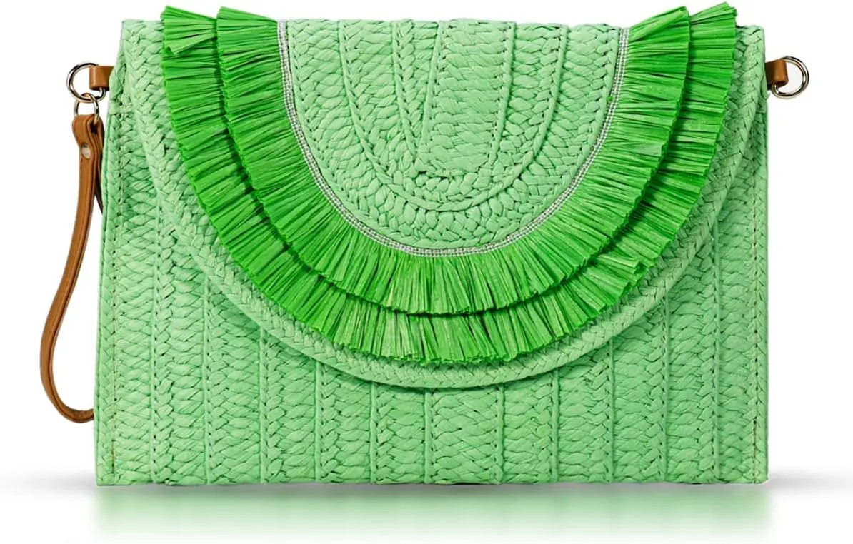 Crossbody Bags for Women, Straw Clutch Purses, Bohemian Handmade Woven Envelope Package, Tassel Handbags for Women