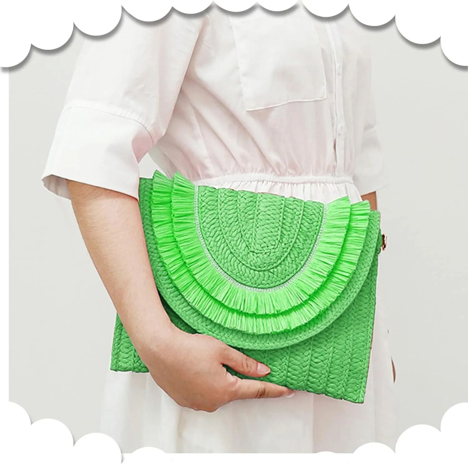 Crossbody Bags for Women, Straw Clutch Purses, Bohemian Handmade Woven Envelope Package, Tassel Handbags for Women
