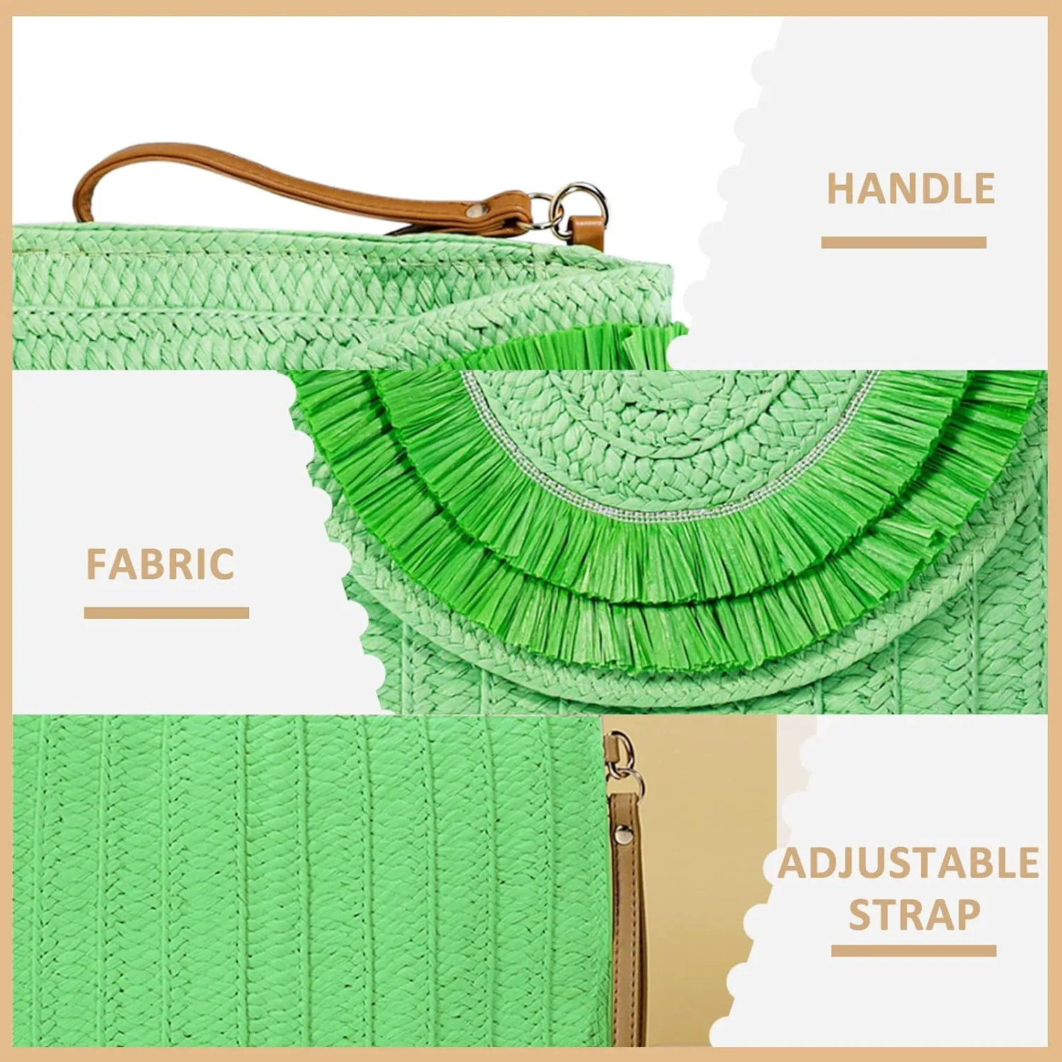 Crossbody Bags for Women, Straw Clutch Purses, Bohemian Handmade Woven Envelope Package, Tassel Handbags for Women