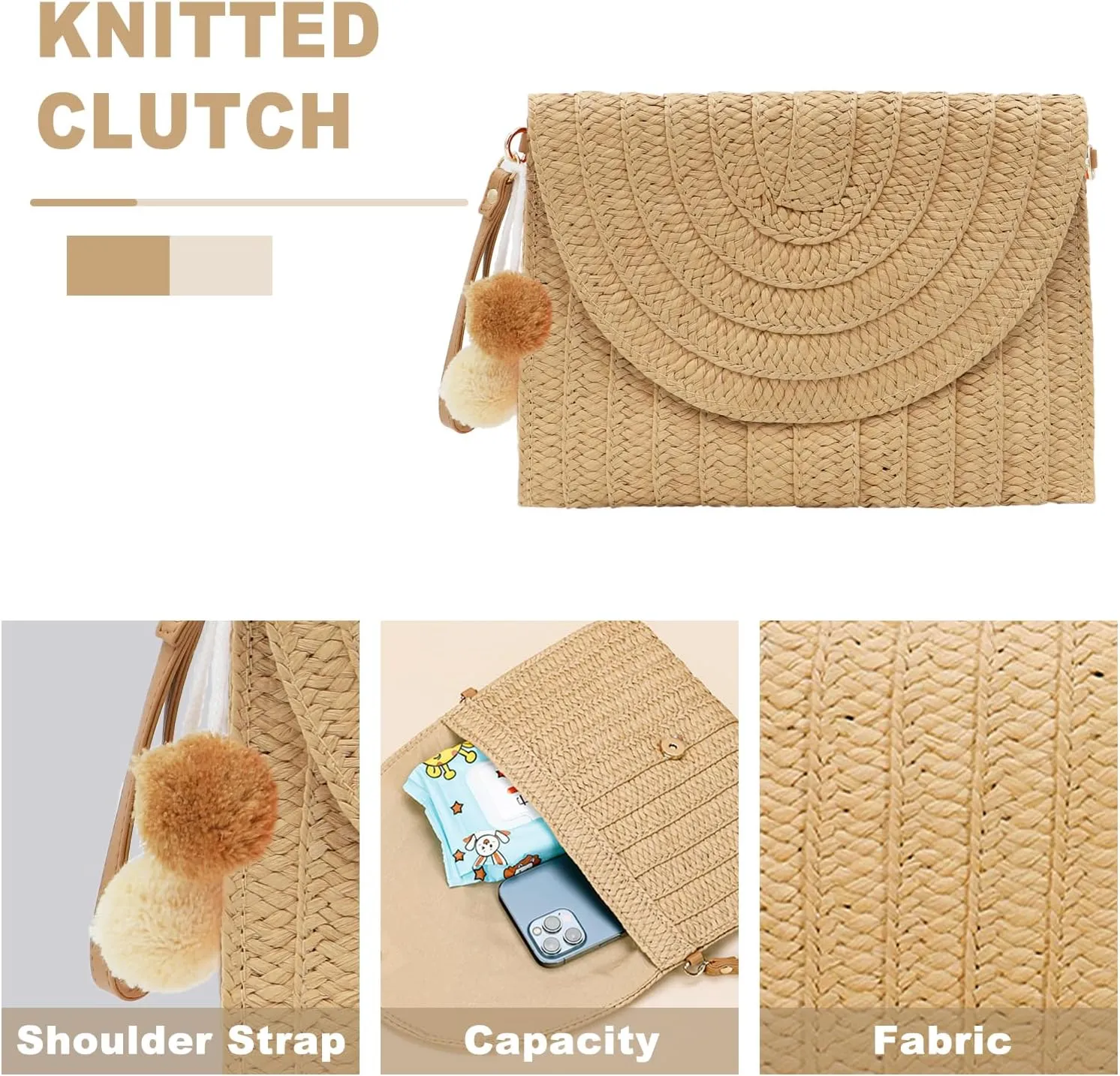 Crossbody Bags for Women, Straw Clutch Purses, Bohemian Handmade Woven Envelope Package