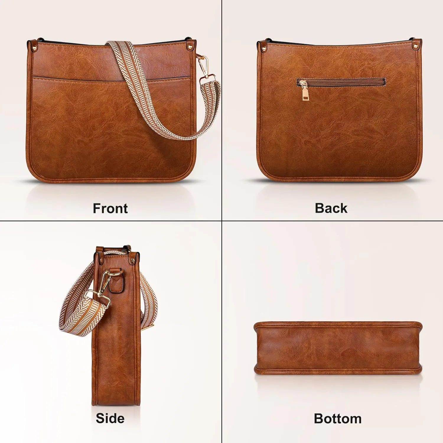 Crossbody Bags for Women, Vegan Leather Crossbody Purse with 2PCS Adjustable Strap, Trendy Handbags Shoulder Bag
