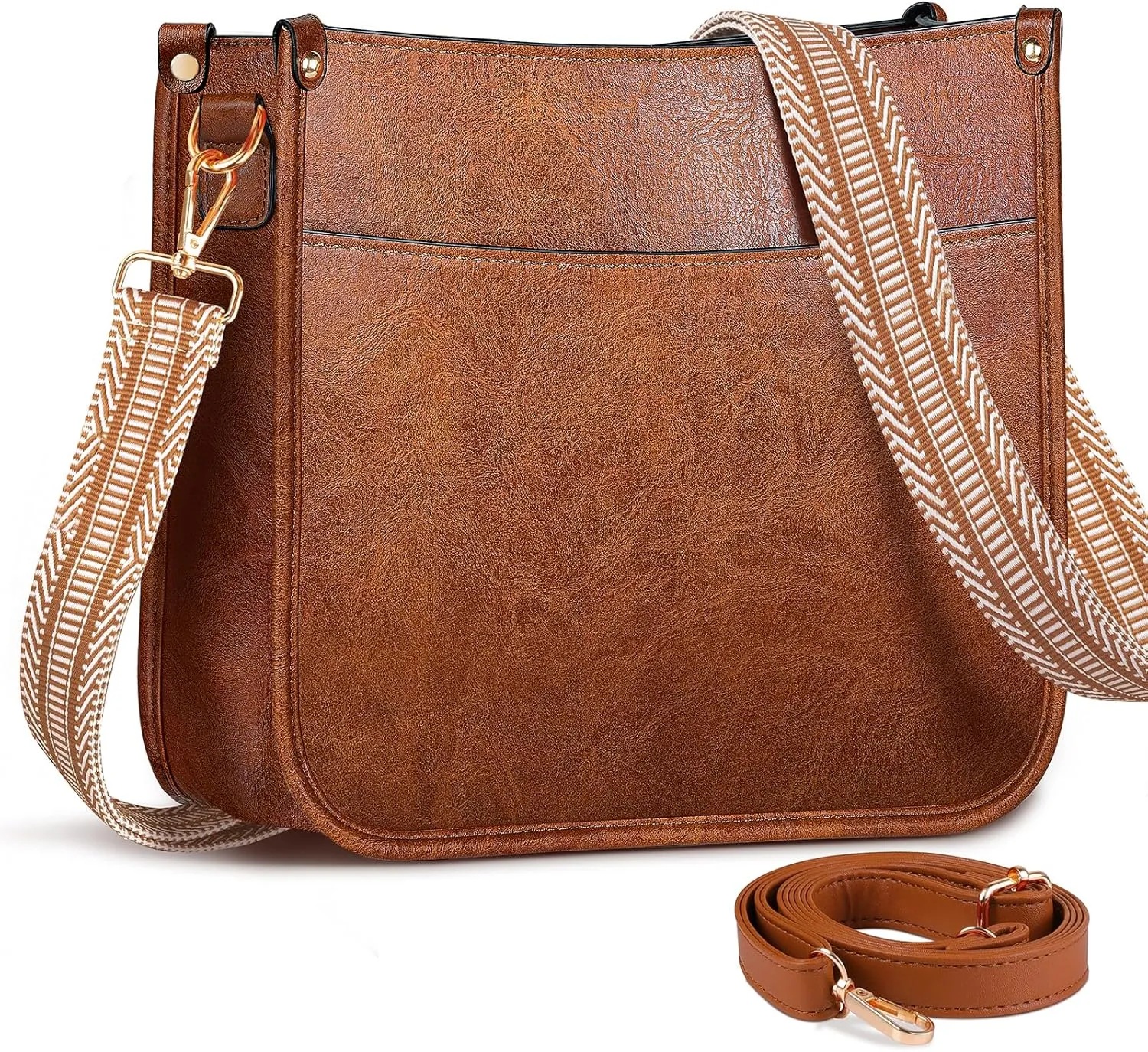 Crossbody Bags for Women, Vegan Leather Crossbody Purse with 2PCS Adjustable Strap, Trendy Handbags Shoulder Bag
