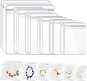 Crtiin 180 Pcs Clear PVC Jewelry Bags Plastic Anti Tarnish Jewelry Storage Bags Thick Zipper Bags Transparent Resealable Poly and Plastic Packaging Bags for Travel Storage Earrings, 6 Sizes